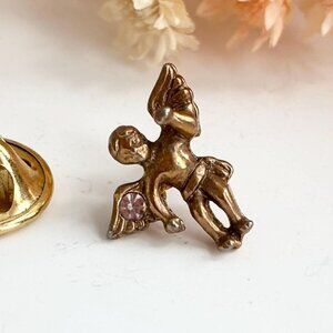 Teeny Tiny Cherub Gold T Angel Figural Vintage Religious | Catholic Lapel Pin